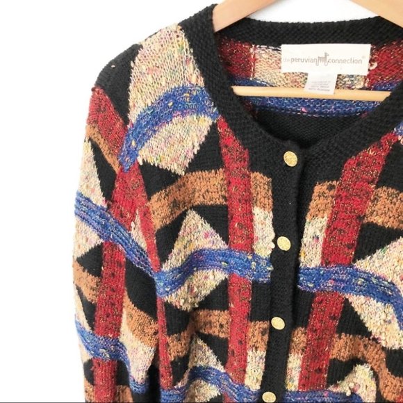 Peruvian Connection Geometric Button Up Cardigan Size Large - Picture 3 of 6